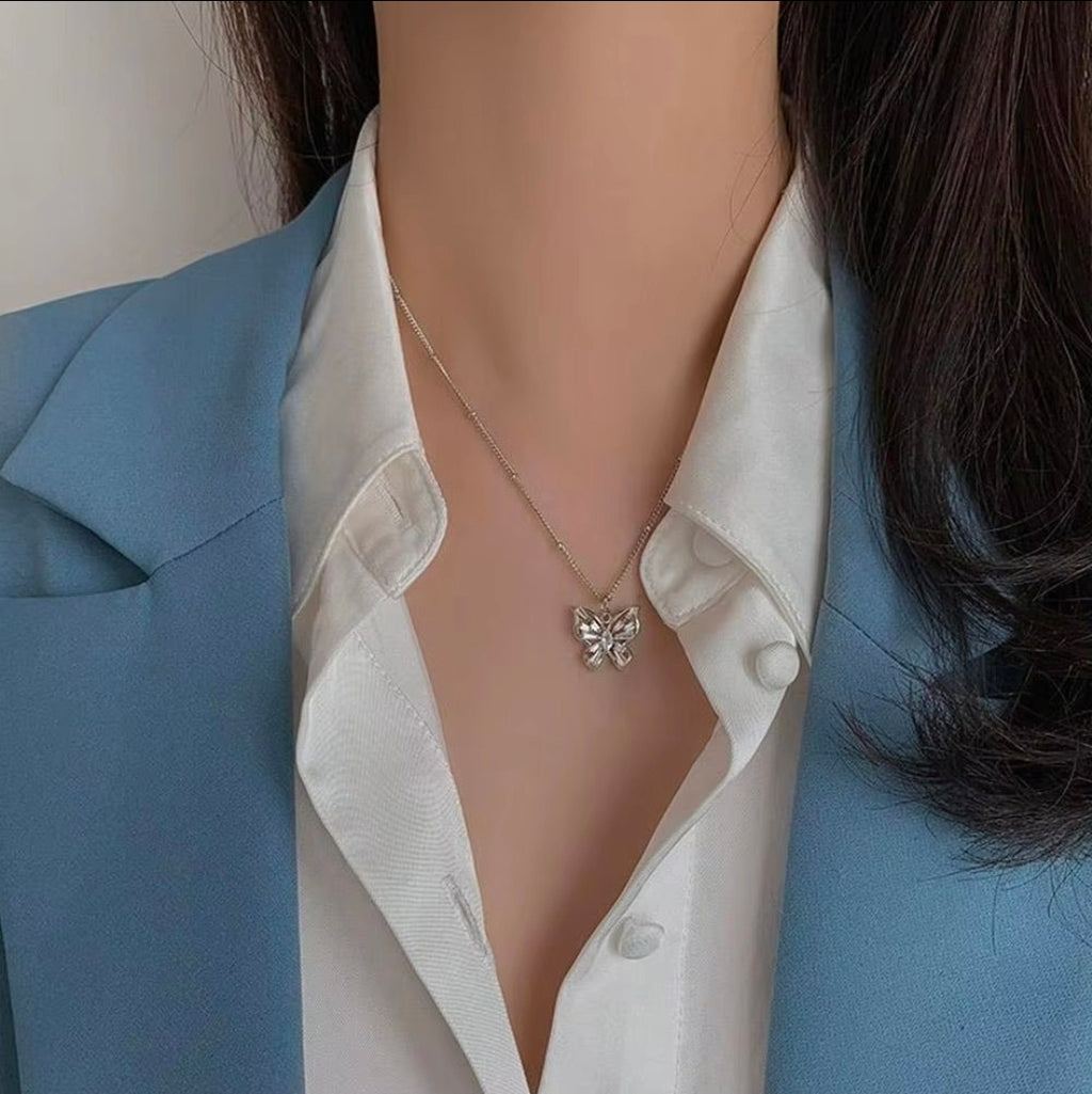 Celestial Butterfly & Blue Teardrop Layered Necklace