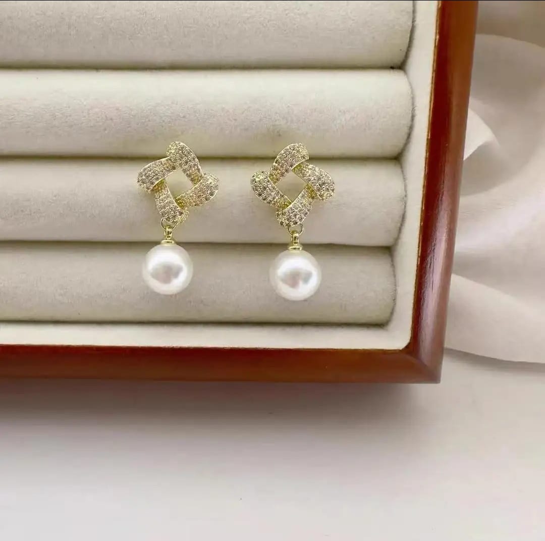 Celeste Crystal Knot Pearl Drop Earrings