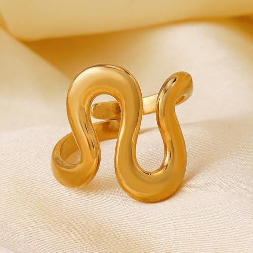 Golden Serpent Wave Adjustable Ring