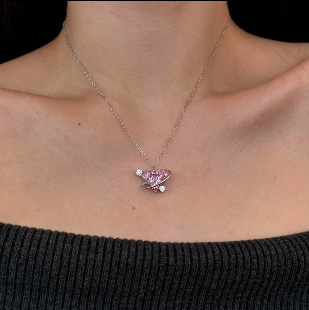 Pink Heart Saturn Necklace