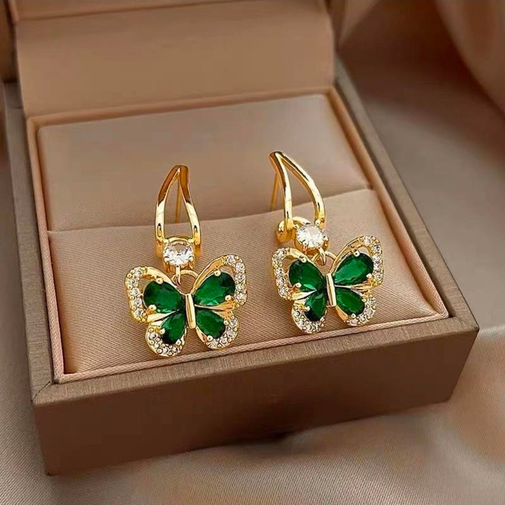 Emerald Butterfly Hoop Earrings