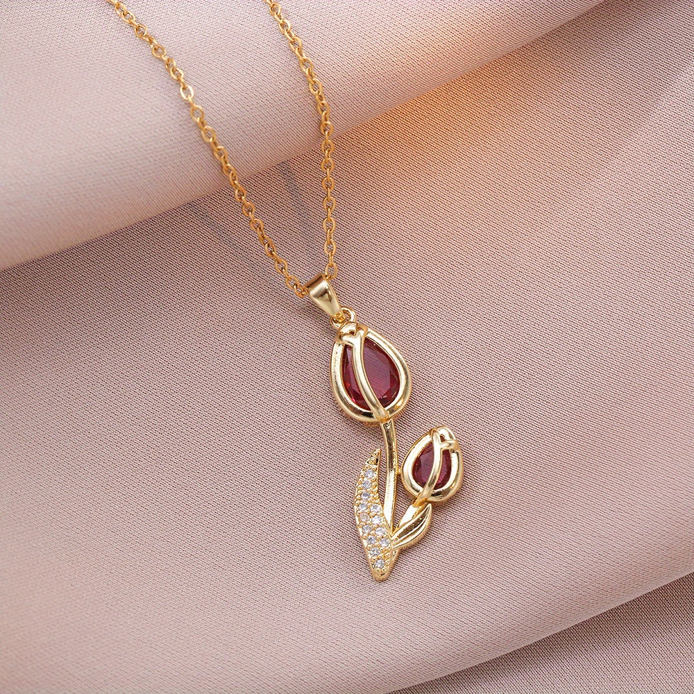 Ruby Bloom Floral Pendant Necklace
