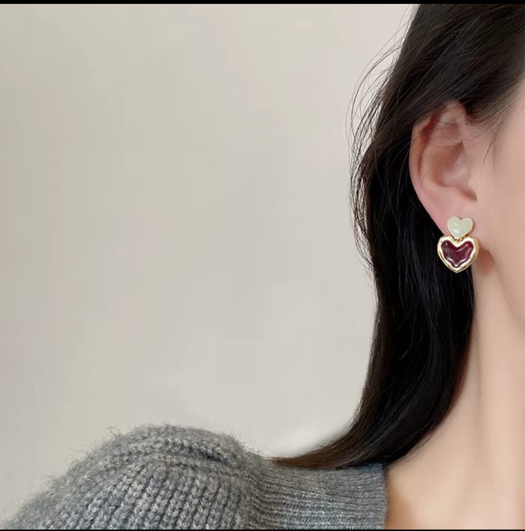 Scarlet Double Heart Drop Earrings
