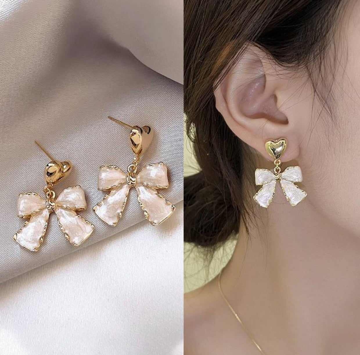 Golden Heart Bow Earrings