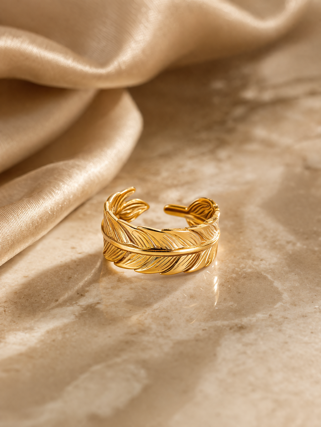 Golden Feather Adjustable Ring