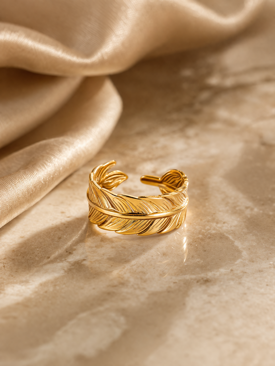 Golden Feather Adjustable Ring