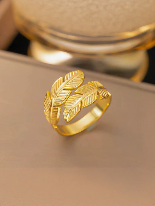 Golden Leaf Cluster Adjustable Ring