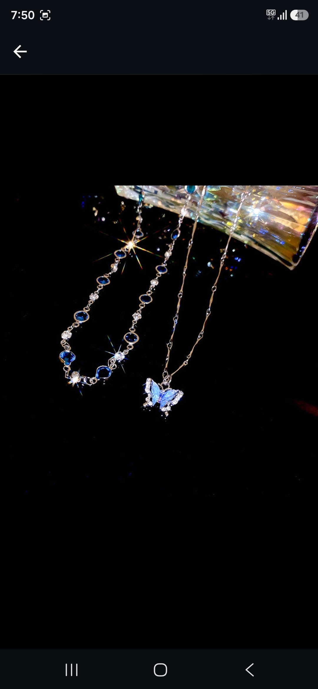 Aqua Butterfly & Blue Crystal Layered Necklace Set