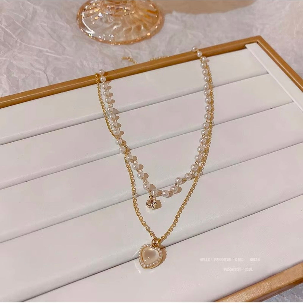 Pearl Heart Layered Necklace
