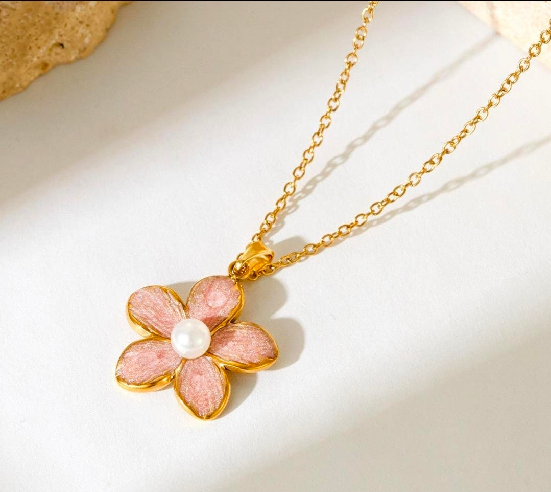 Rosalie Pink Blossom Pearl Pendant Necklace