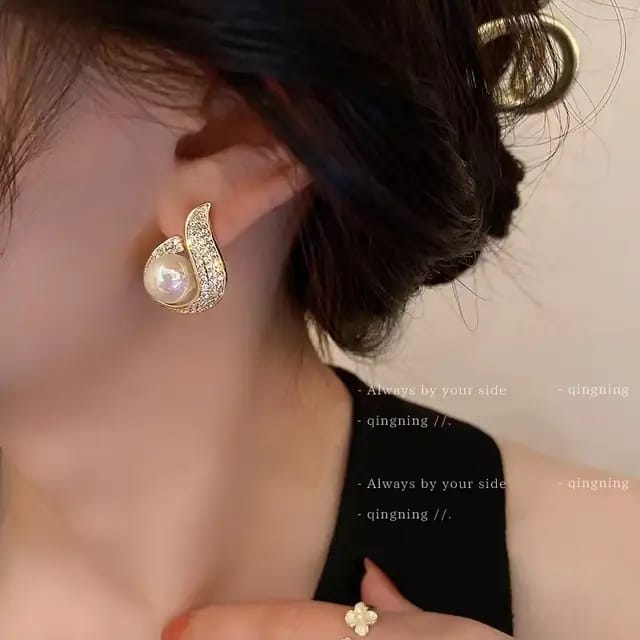 Pearl Crystal Embrace Stud Earrings