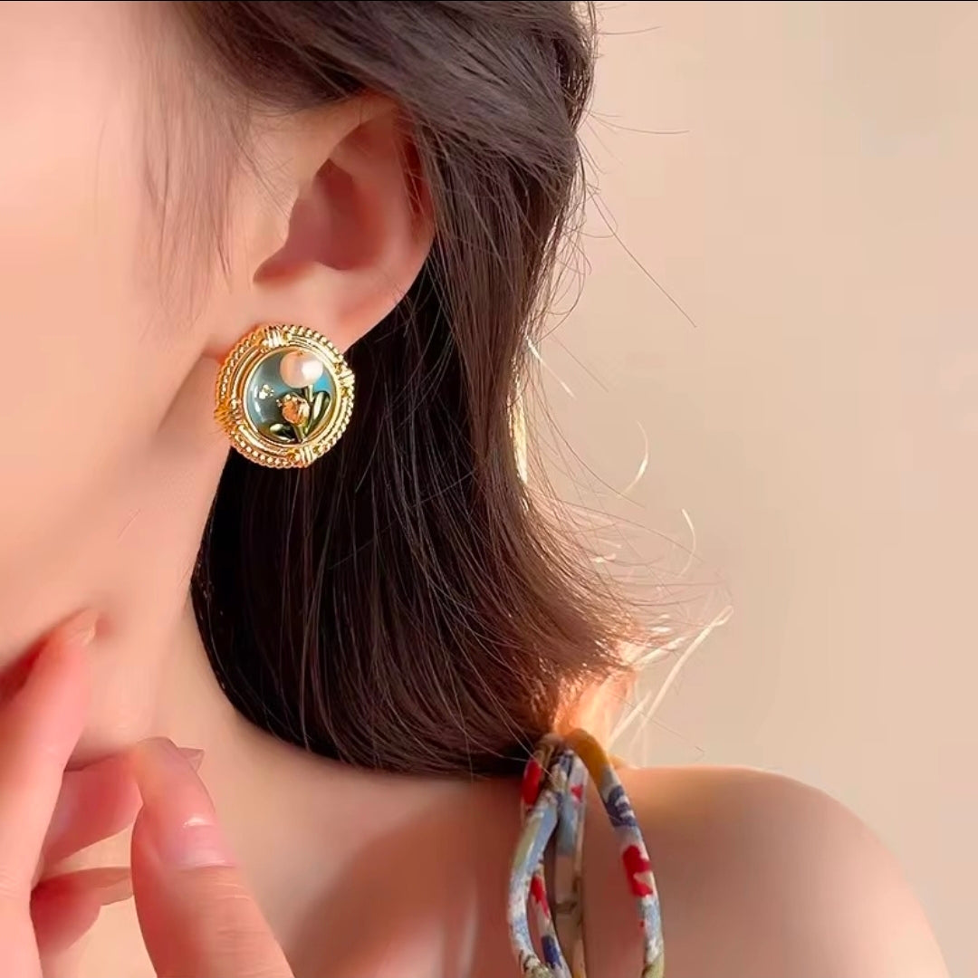 Celestia Floral Blue Enamel Stud