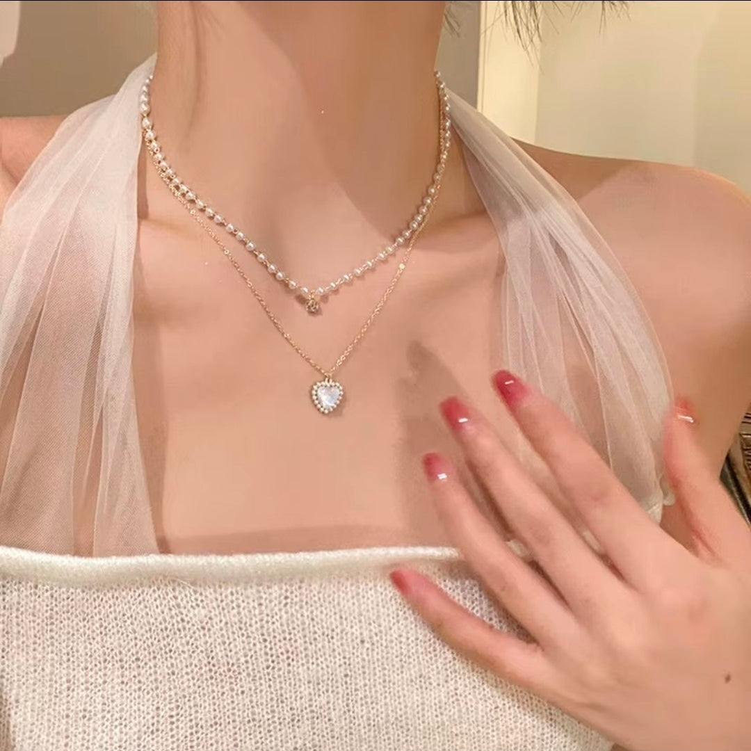 Pearl Heart Layered Necklace