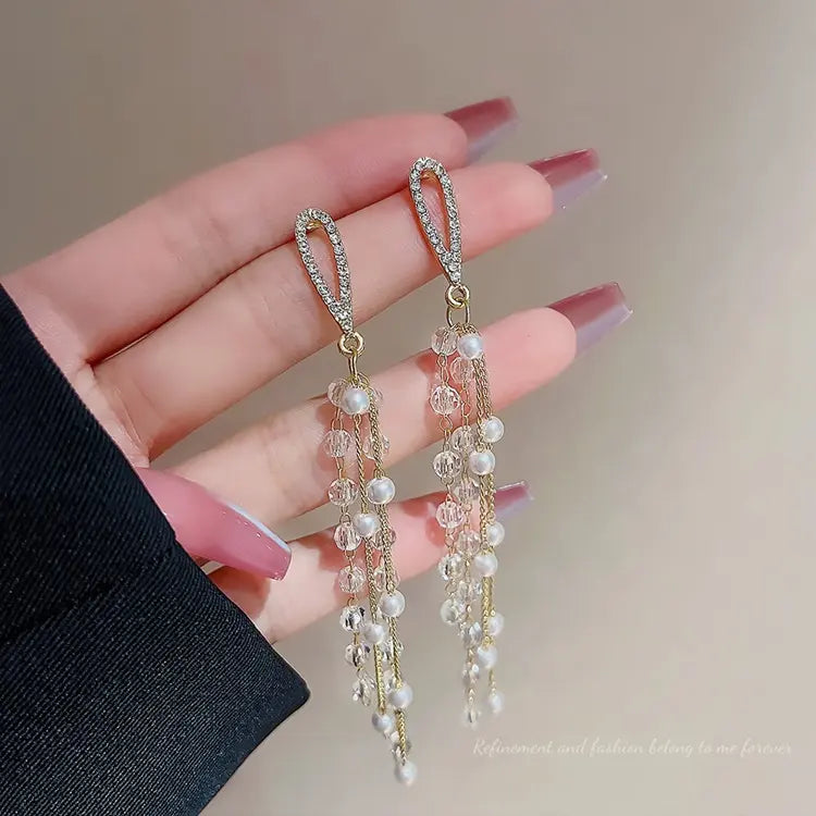 Pearl Cascade Tassel Earrings