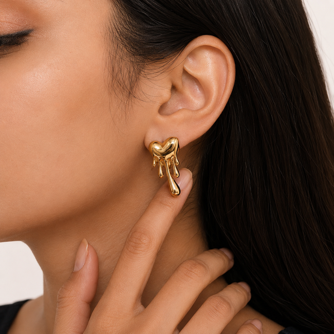 Melted Heart Gold Stud Earrings