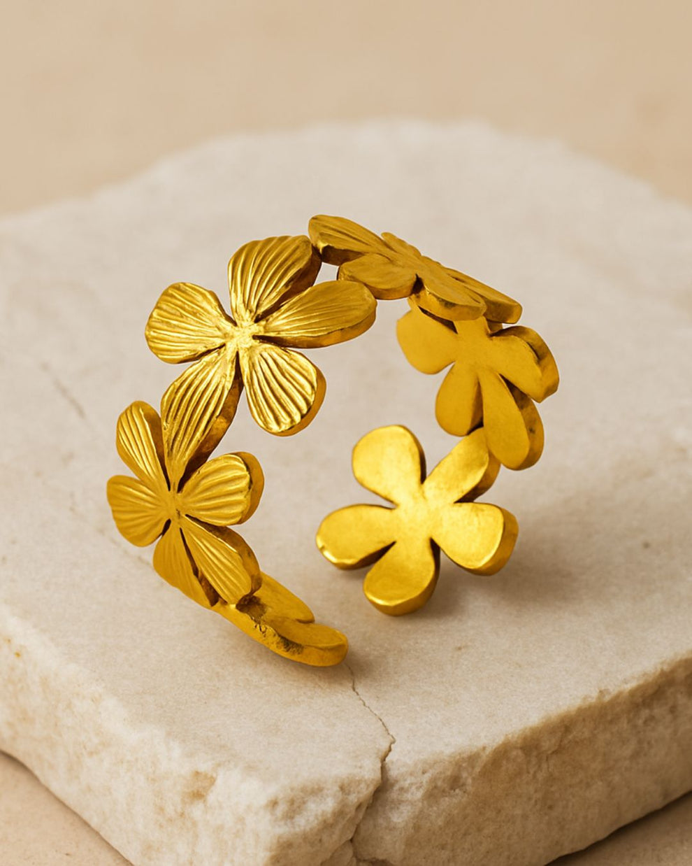 Golden Bloom Floral Adjustable Ring