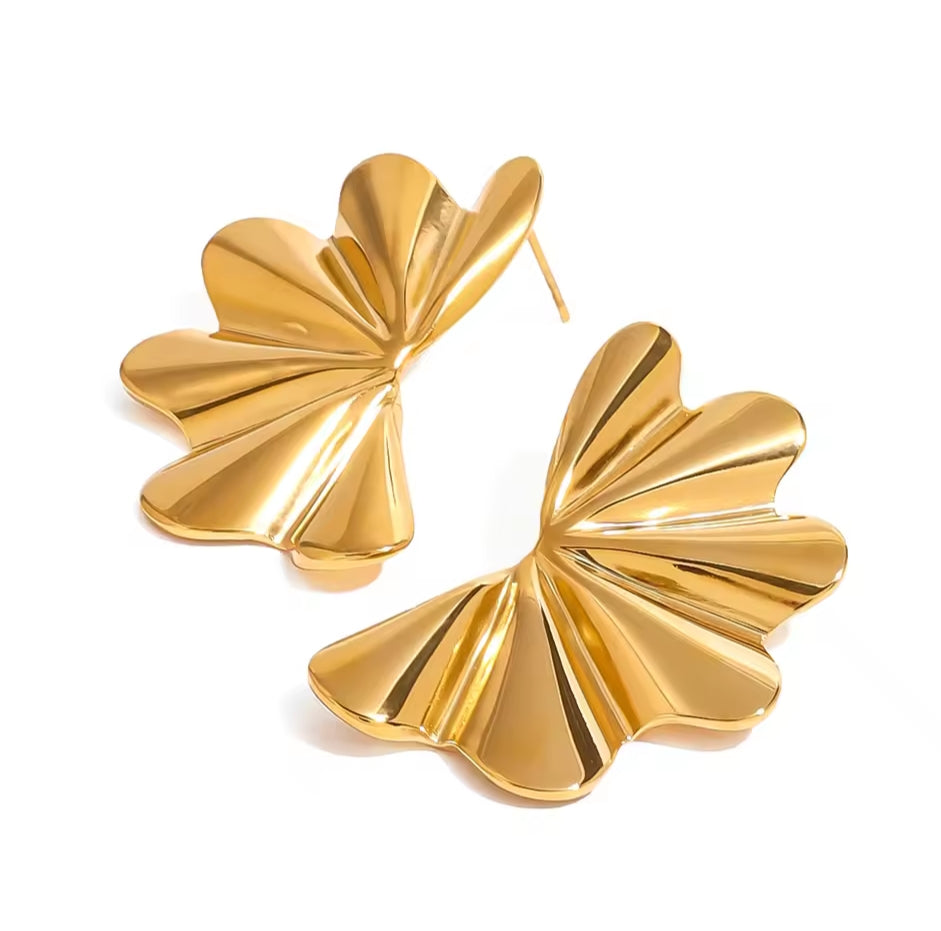 Sculptural Gold Fan Stud Earrings