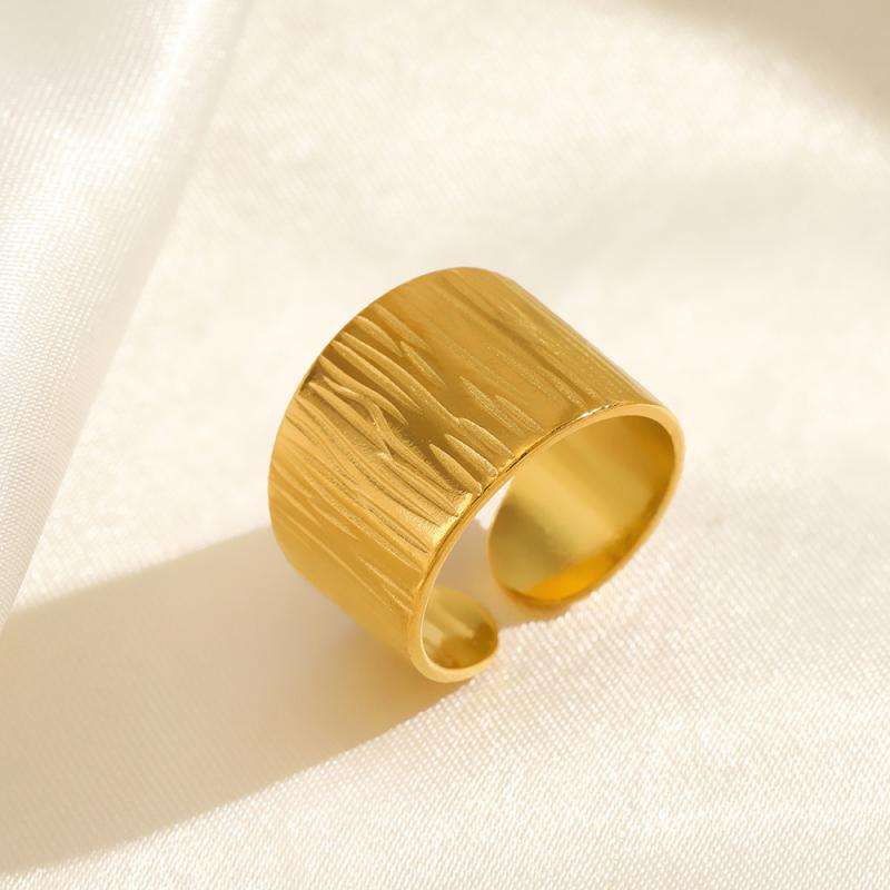Golden Textured Wide Band Adjustable Ring
