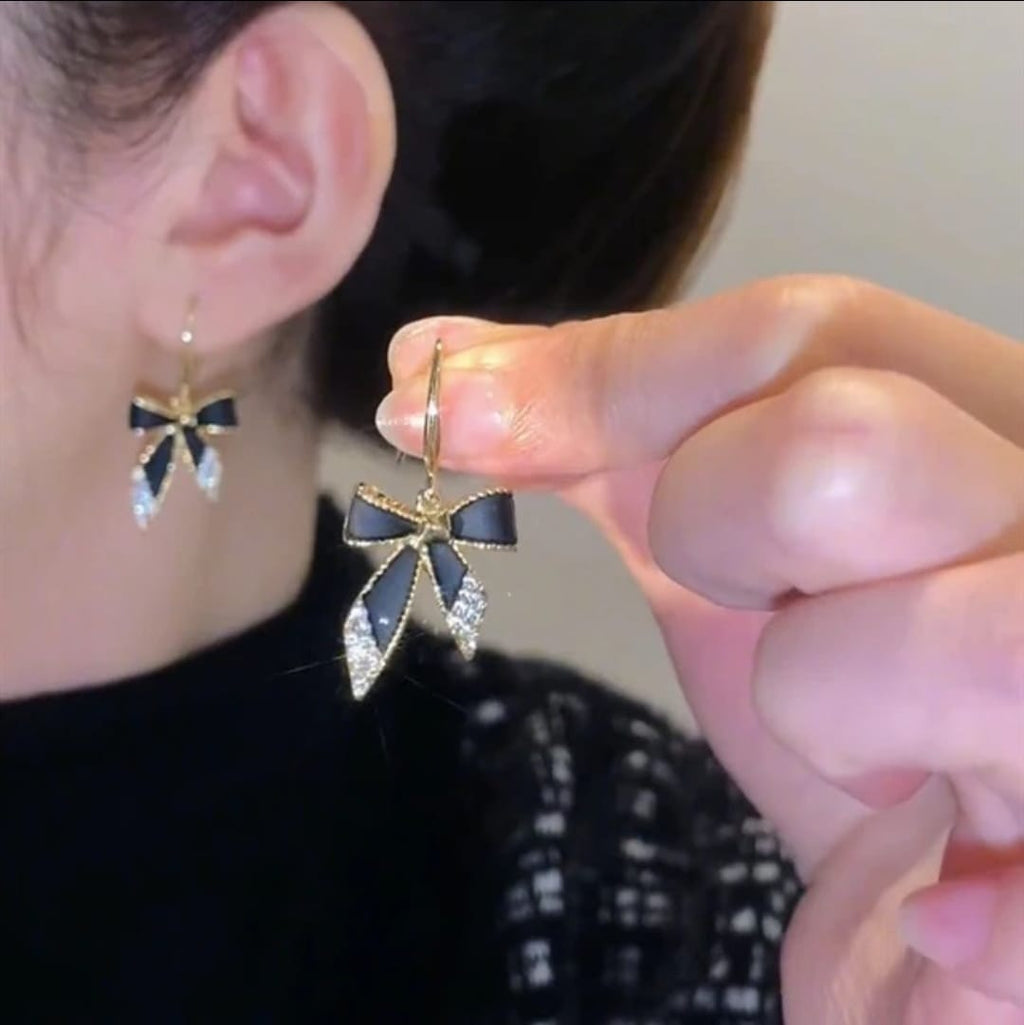 Midnight Bow Crystal Drop Earrings