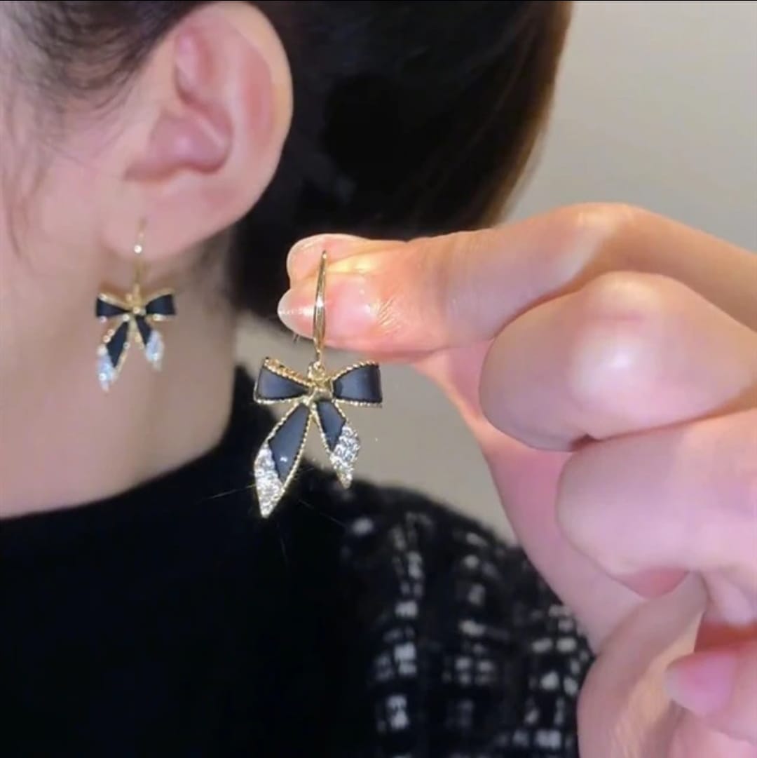 Midnight Bow Crystal Drop Earrings