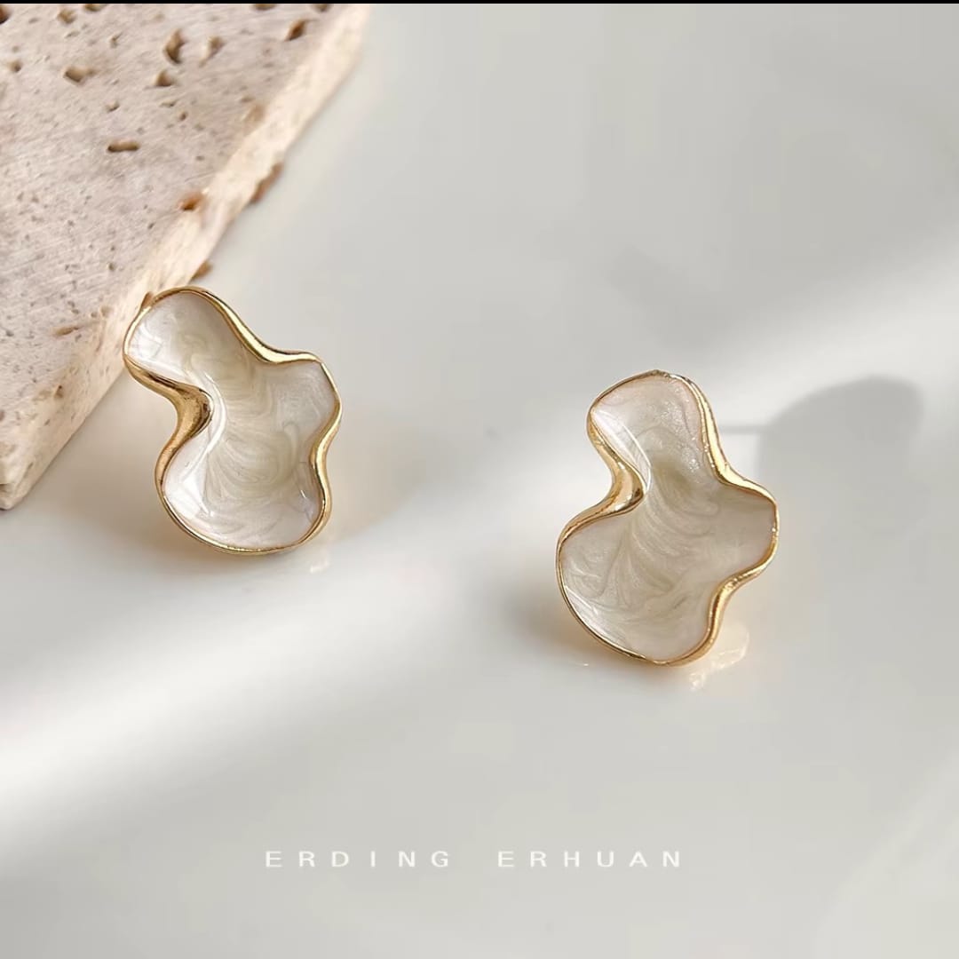 Ivory Cloud Abstract Stud Earrings