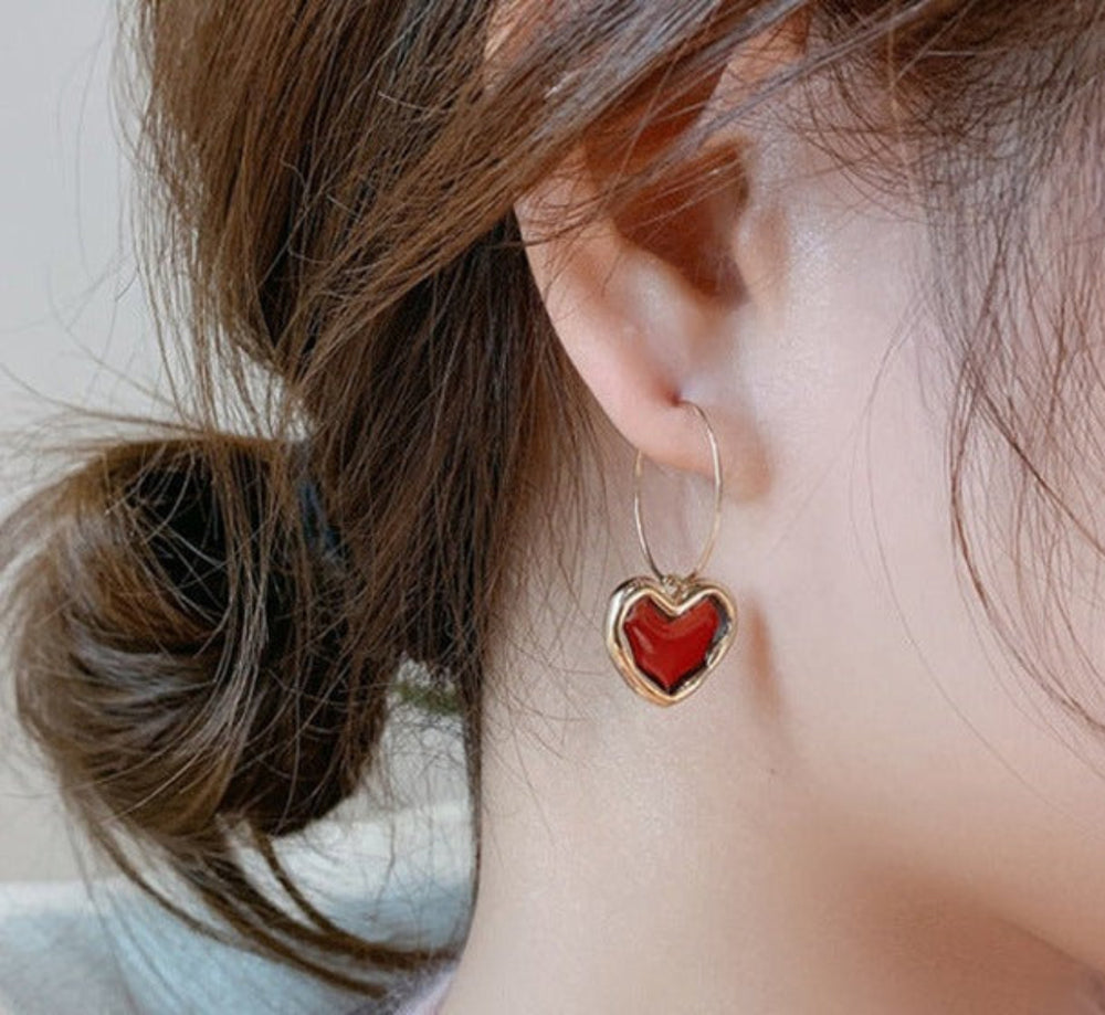 Ruby Heart Hoop Earrings