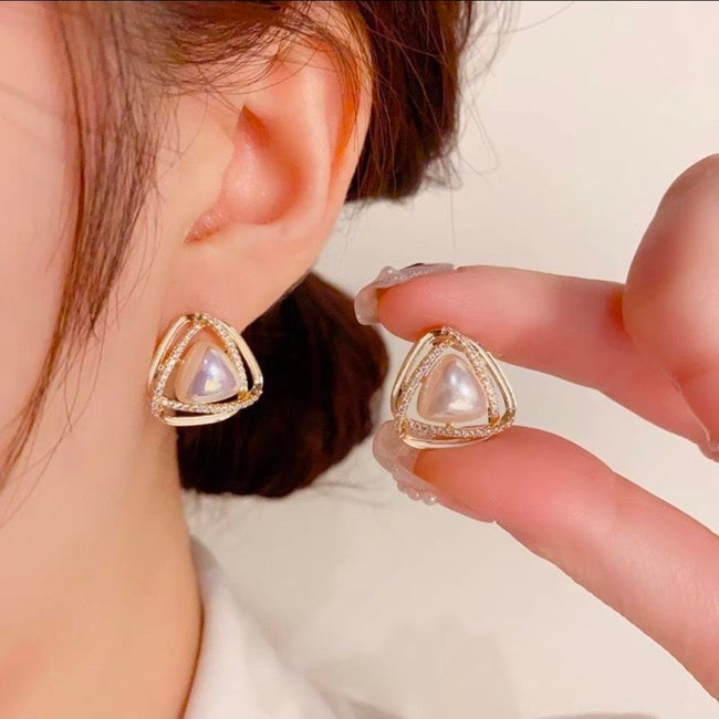 Elara Pearl Triangle Stud Earrings