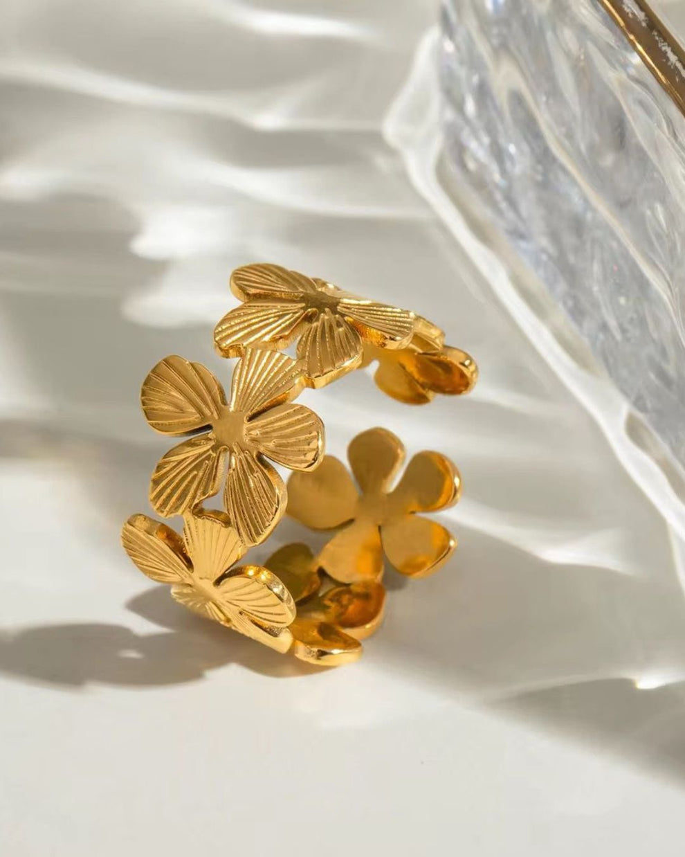 Golden Bloom Floral Adjustable Ring