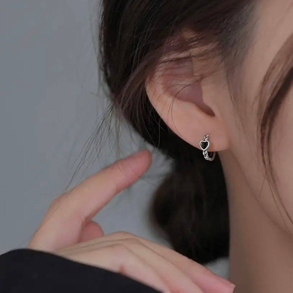 Midnight Heart Mini Hoop Earrings