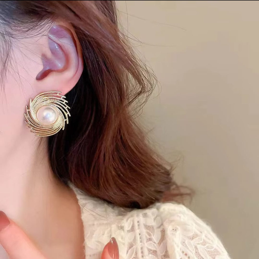 Aurora Pearl Swirl Statement Earrings