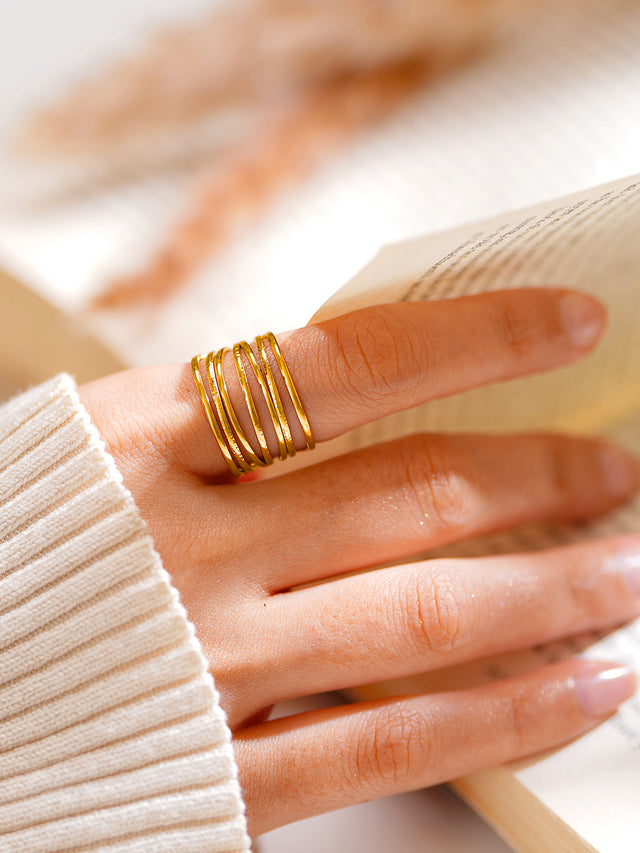 Golden Multi-Line Adjustable Statement Ring