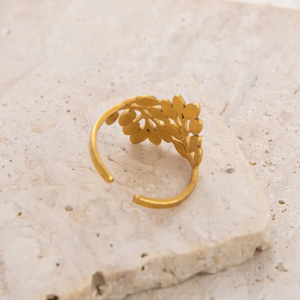 Golden Willow Leaf Adjustable Ring