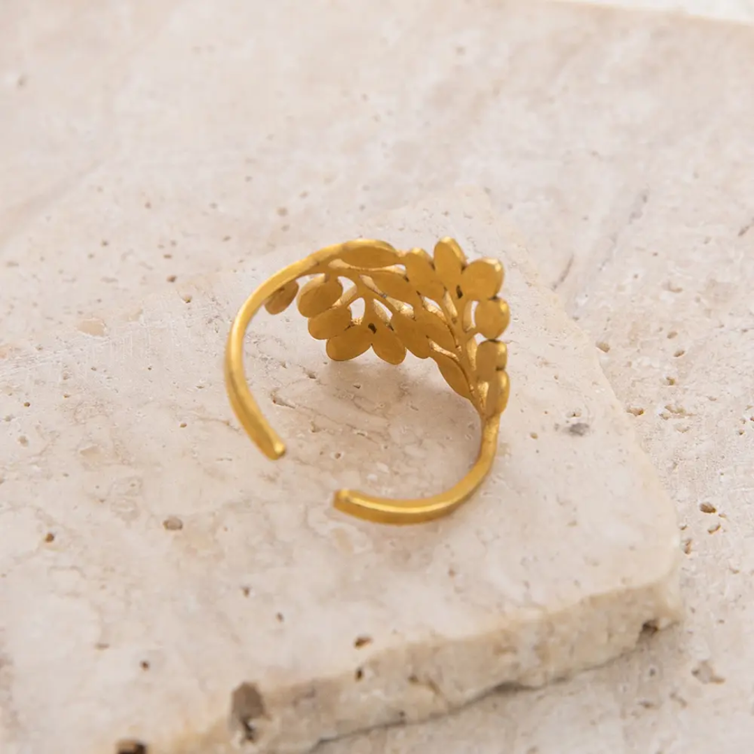 Golden Willow Leaf Adjustable Ring