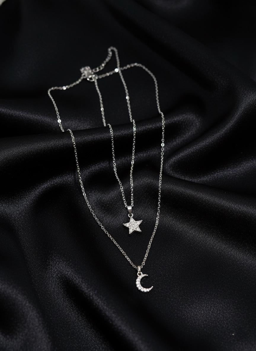 Moon & Star Dual Chain Necklace
