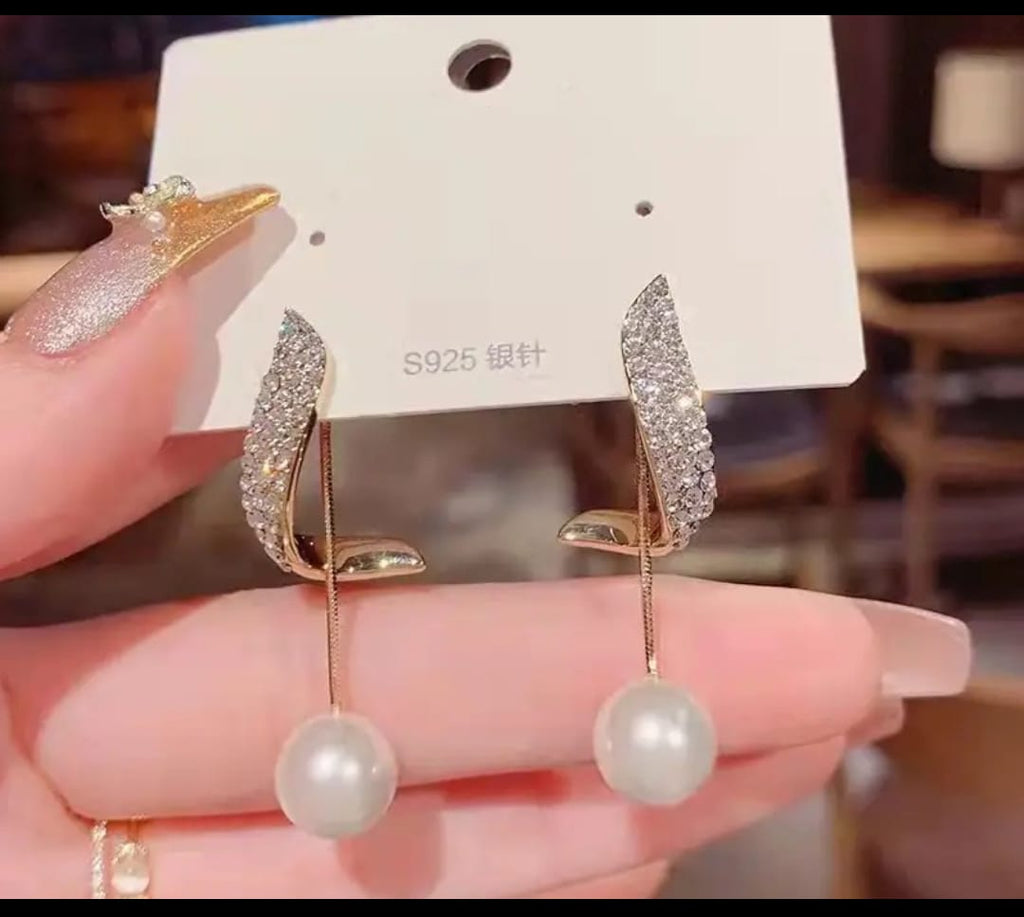 Crystal & Pearl Arc Drop Earrings