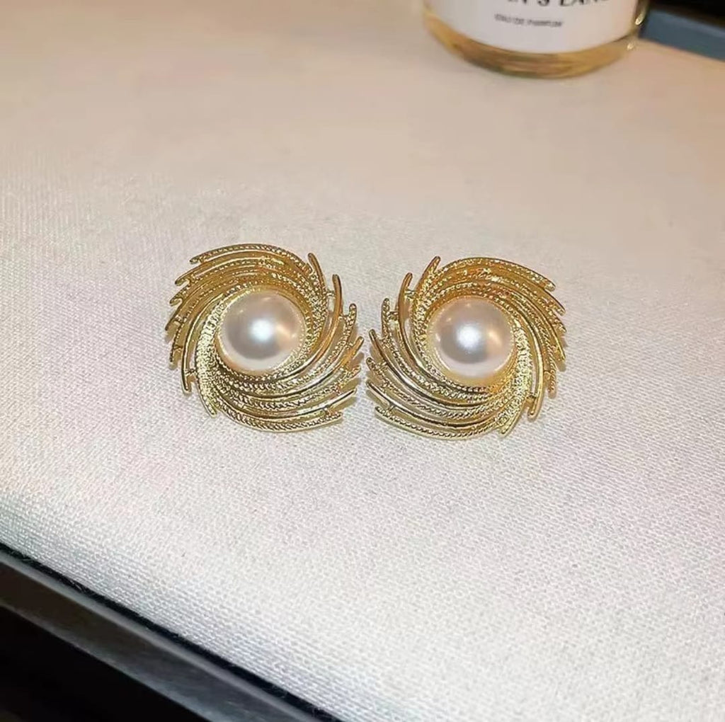 Aurora Pearl Swirl Statement Earrings