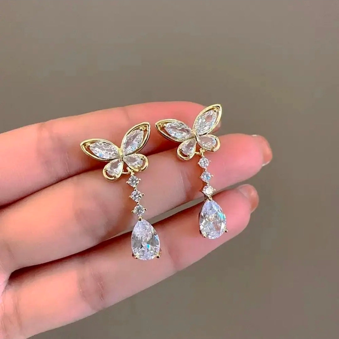 Crystal Butterfly Drop Earrings