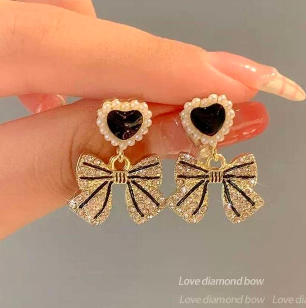 Midnight Heart Bow Earrings