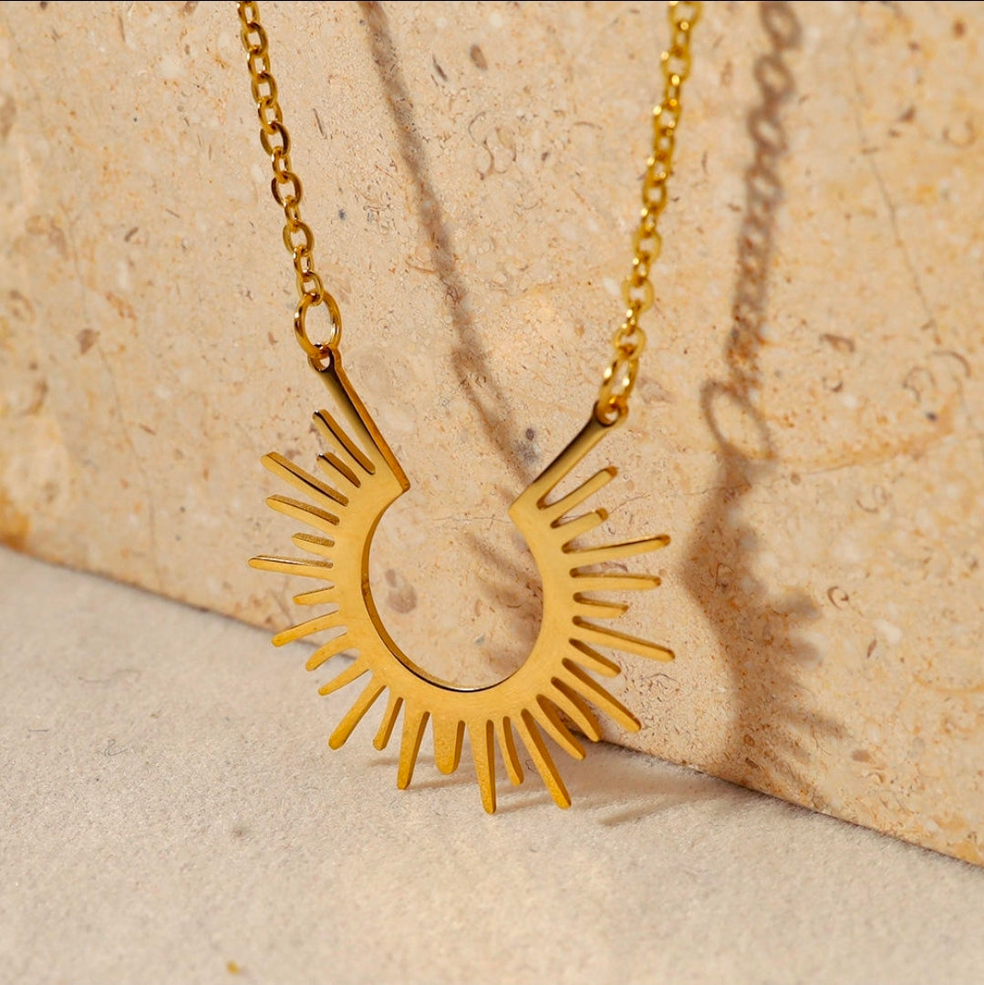 Golden Sunburst Pendant Necklace