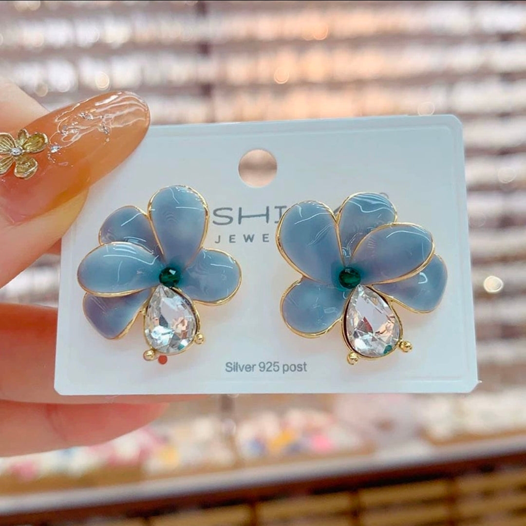 Aurelia Blue Flower Crystal Drop Earrings