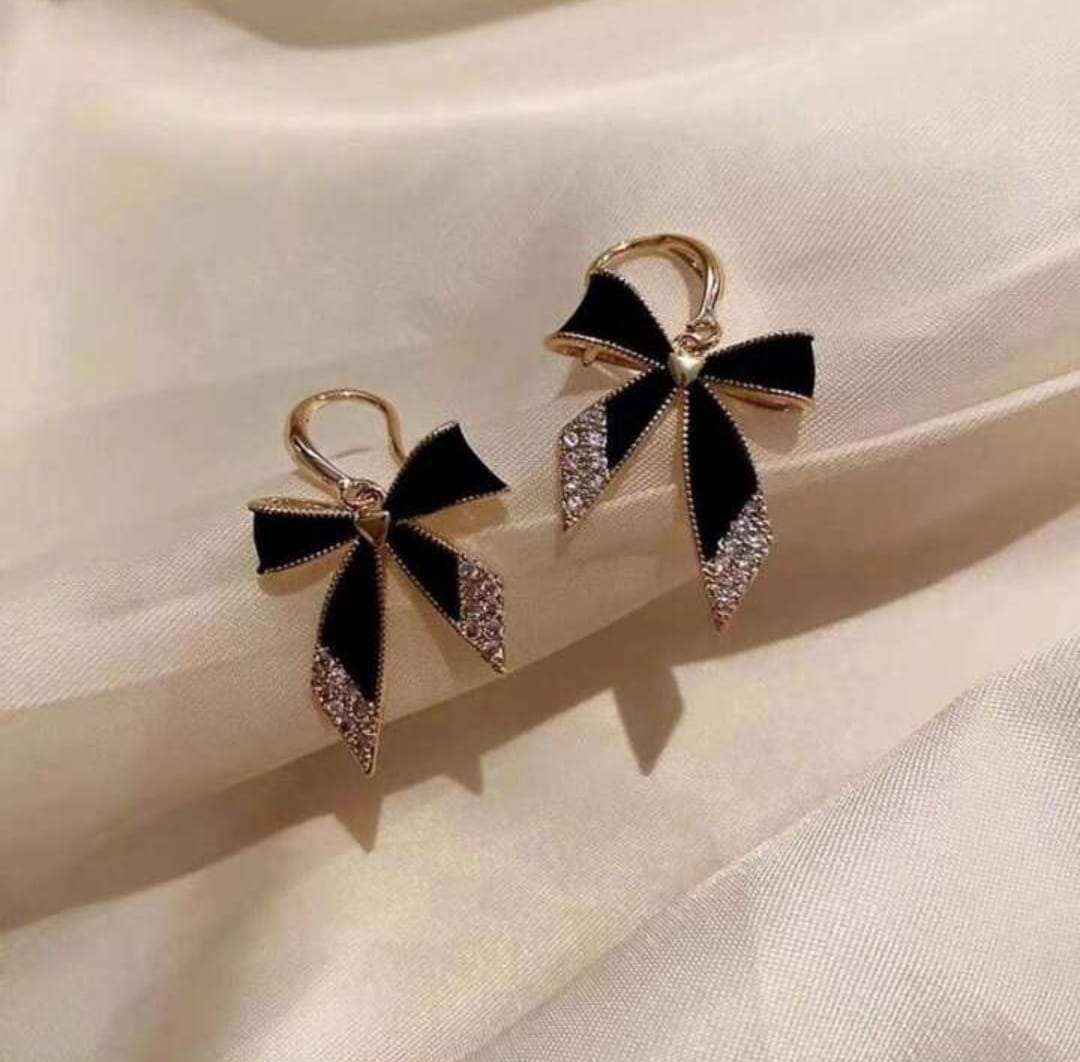 Midnight Bow Crystal Drop Earrings