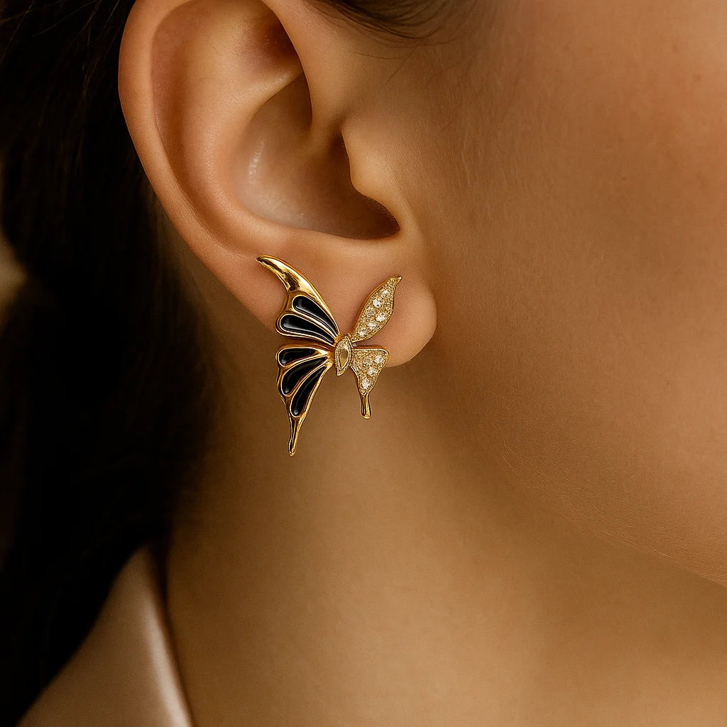 Black and Gold Butterfly Earrings