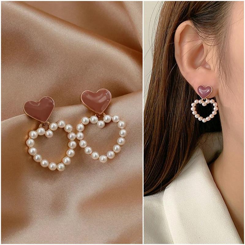 Pearl Heart Drop Earrings