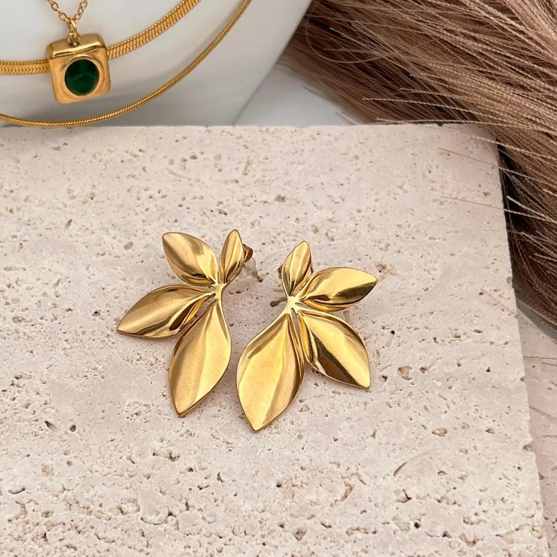 Sculptural Gold Leaf Stud Earrings