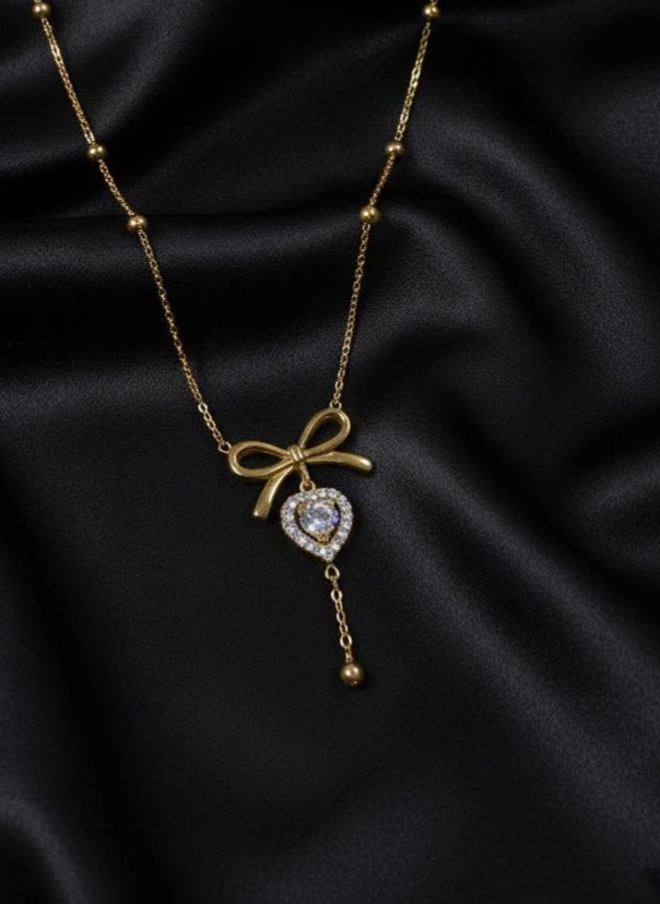 Gold Bow & Heart Necklace
