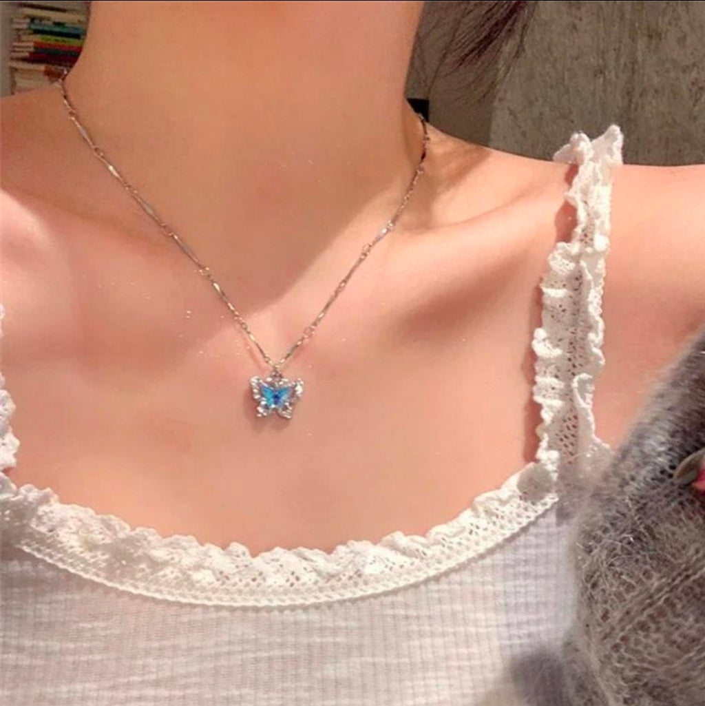 Azure Flutter Crystal Butterfly Necklace