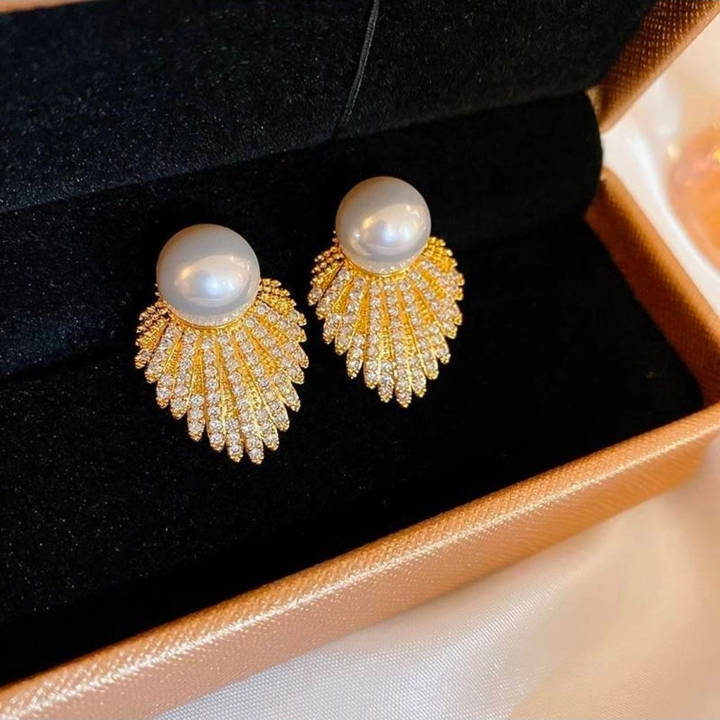 Pearl Radiance Fan Stud Earrings