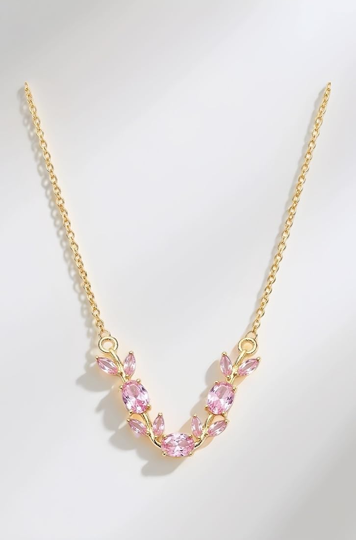 Roselle Pink Crystal Vine Necklace