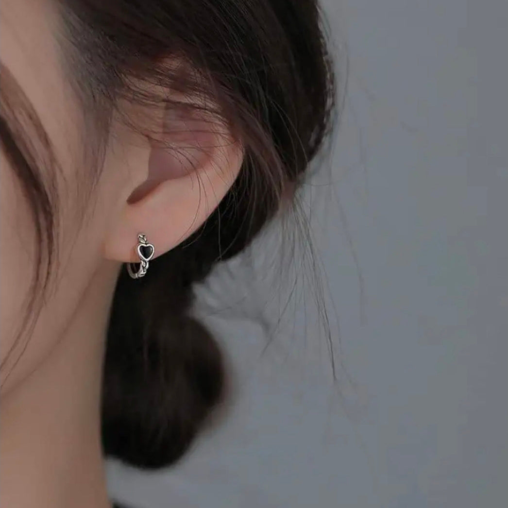 Midnight Heart Mini Hoop Earrings