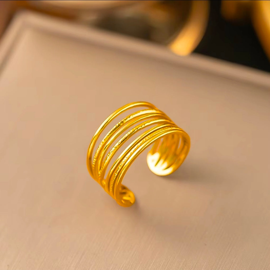 Golden Multi-Line Adjustable Statement Ring